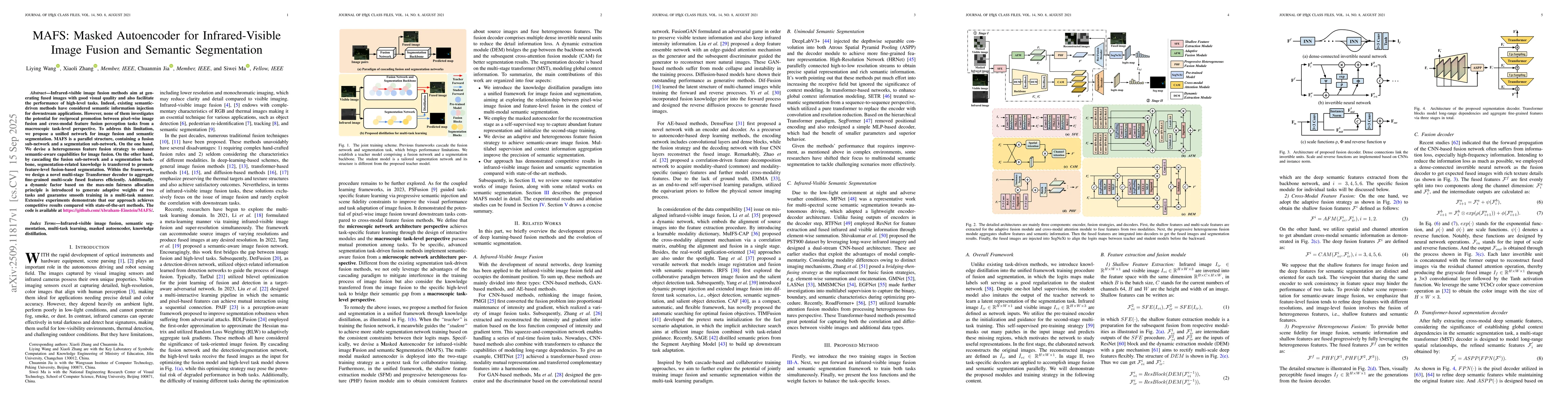 Thumbnail for MAFS: Masked Autoencoder for Infrared-Visible Image Fusion and Semantic
  Segmentation