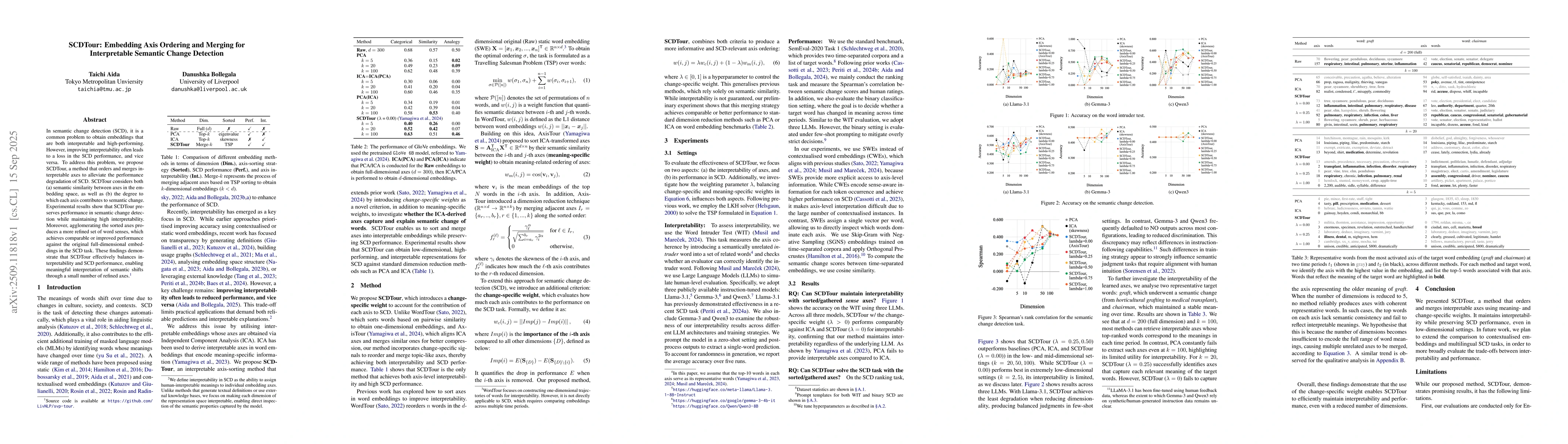 Thumbnail for SCDTour: Embedding Axis Ordering and Merging for Interpretable Semantic
  Change Detection
