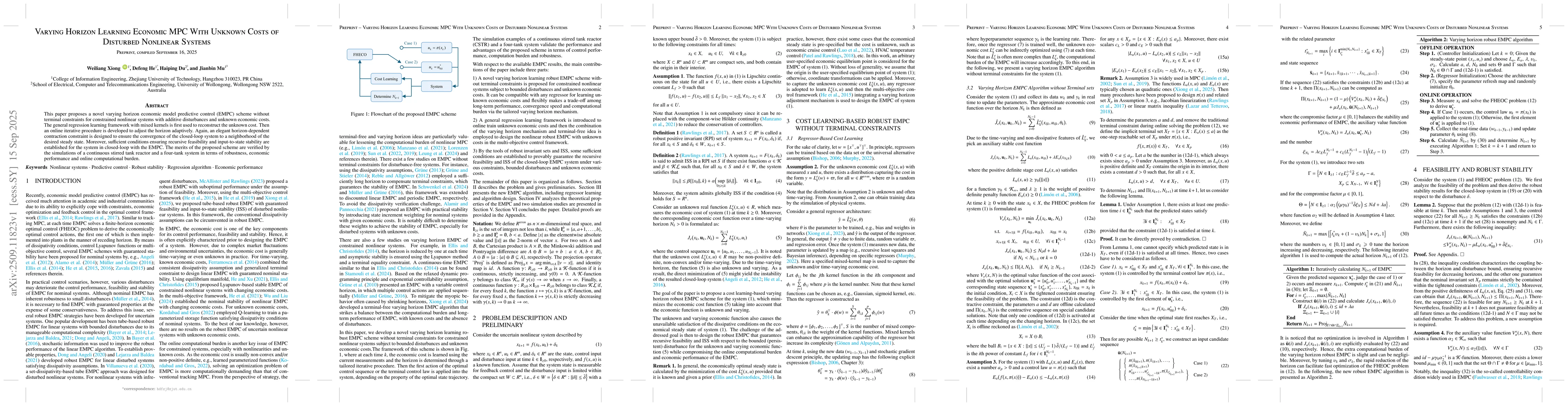 Thumbnail for Varying Horizon Learning Economic MPC With Unknown Costs of Disturbed
  Nonlinear Systems