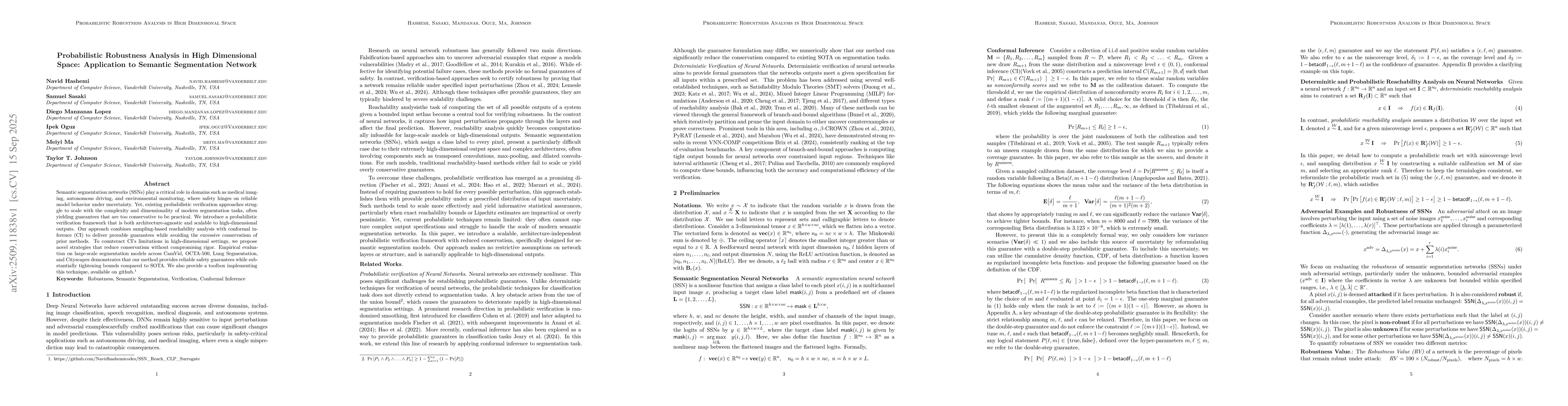 Thumbnail for Probabilistic Robustness Analysis in High Dimensional Space: Application
  to Semantic Segmentation Network