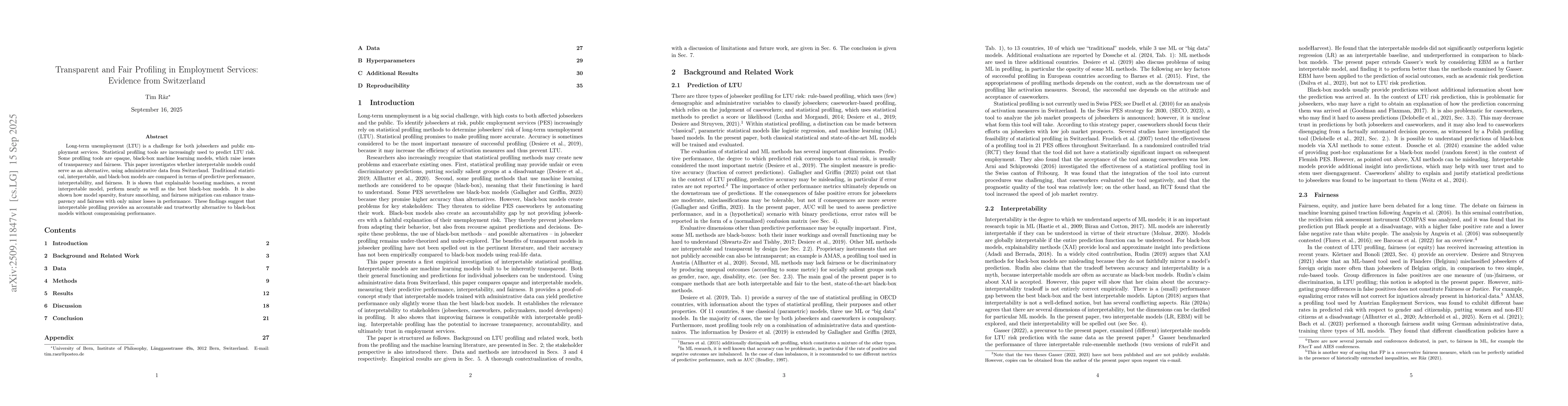 Thumbnail for Transparent and Fair Profiling in Employment Services: Evidence from
  Switzerland
