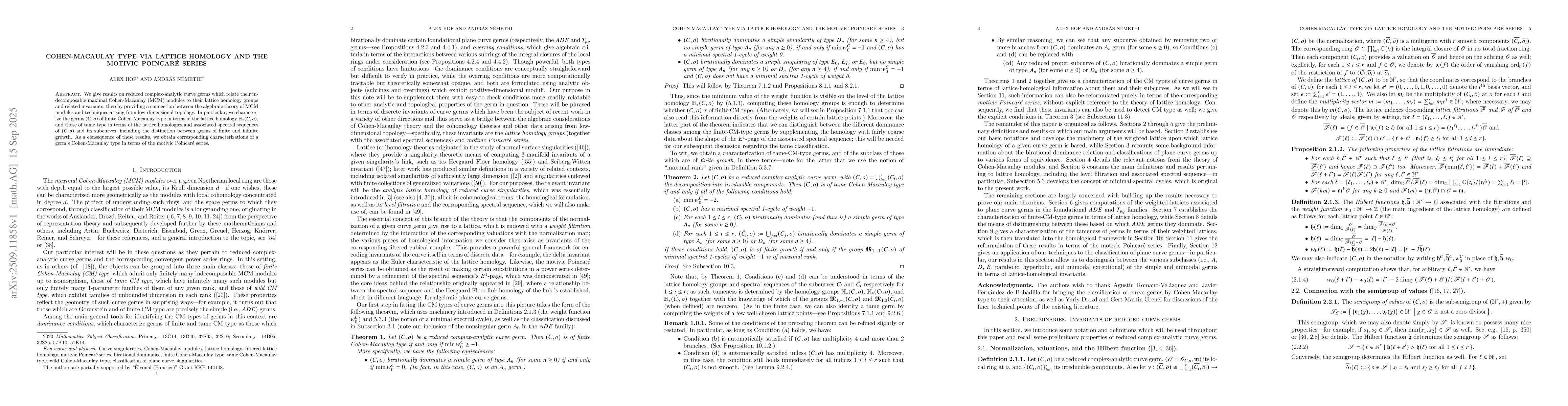 Thumbnail for Cohen-Macaulay Type via Lattice Homology and the Motivic PoincarĂŠ
  Series
