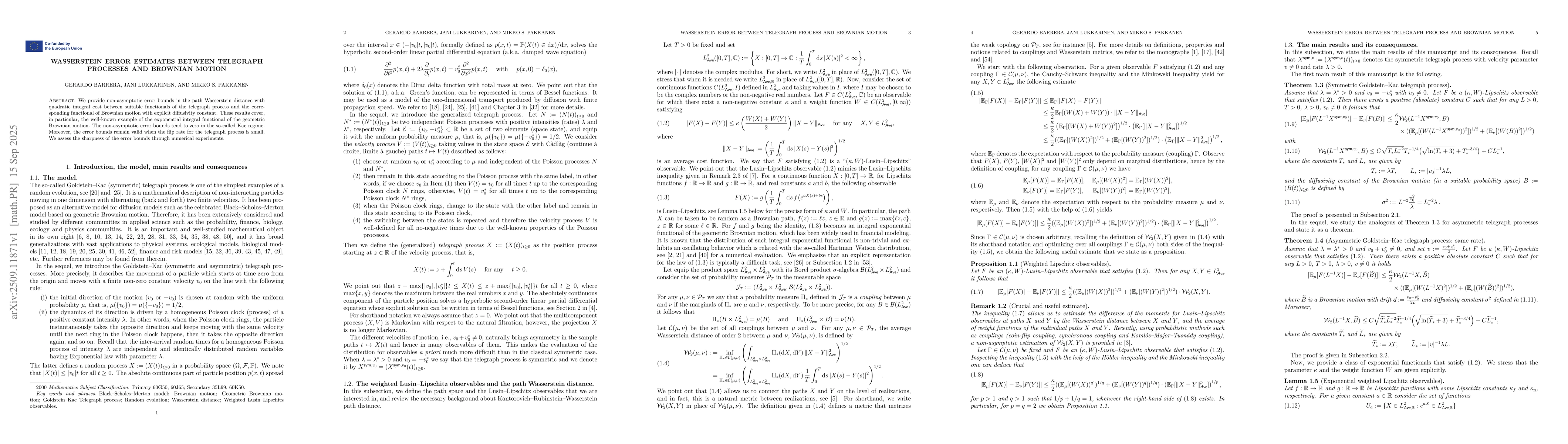 Thumbnail for Wasserstein error estimates between telegraph processes and Brownian
  motion