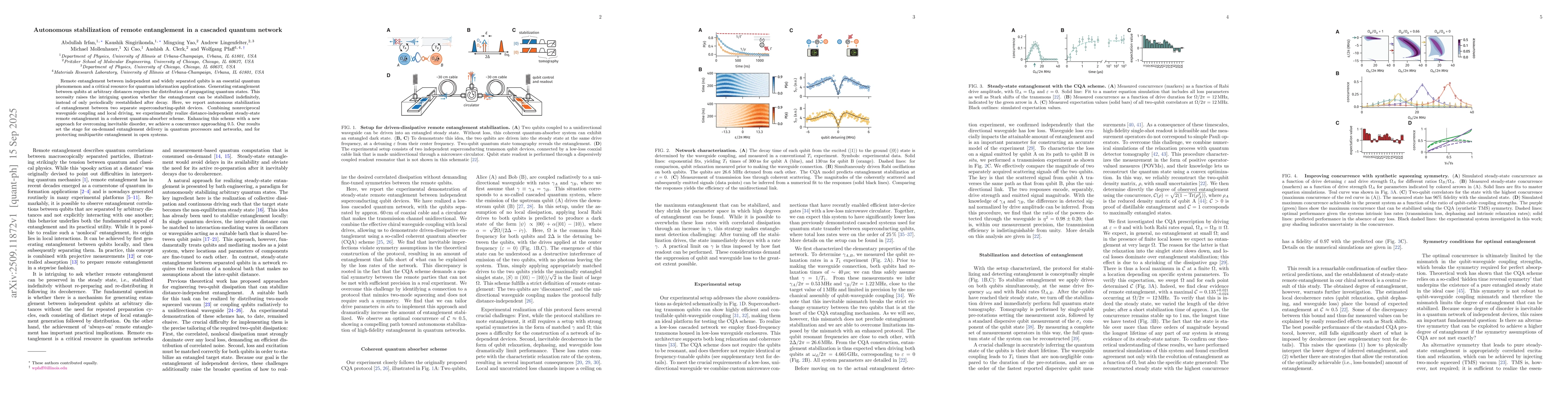 Thumbnail for Autonomous stabilization of remote entanglement in a cascaded quantum
  network