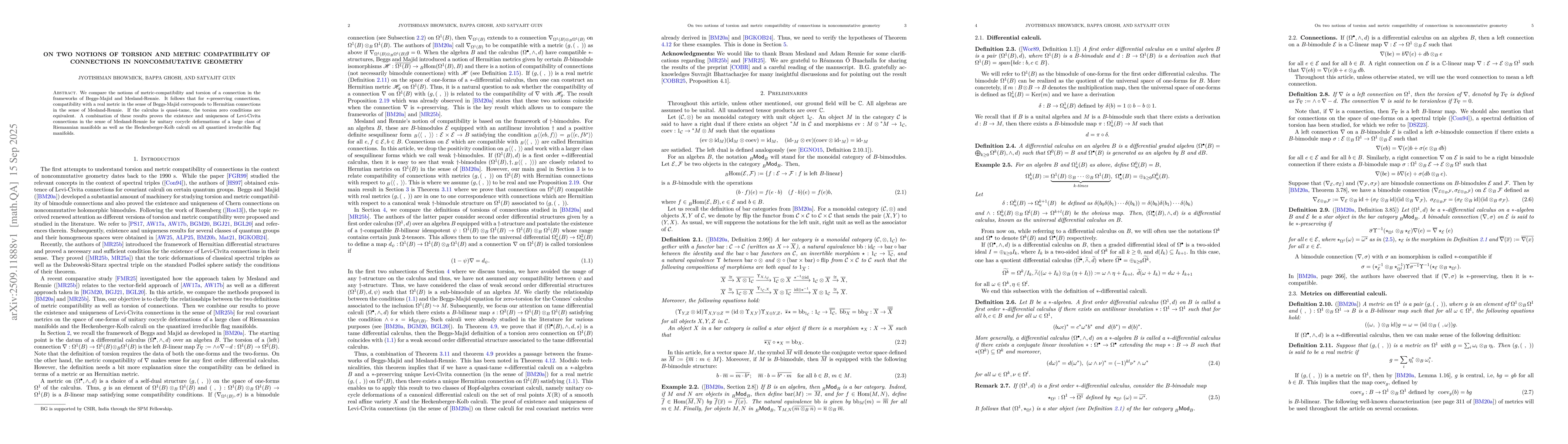 Thumbnail for On two notions of torsion and metric compatibility of connections in
  noncommutative geometry