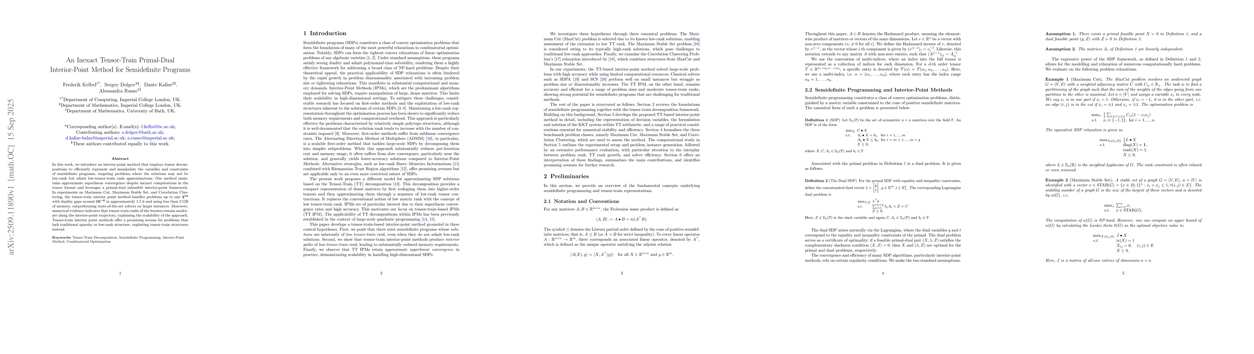 Thumbnail for An Inexact Tensor-Train Primal-Dual Interior-Point Method for
  Semidefinite Programs