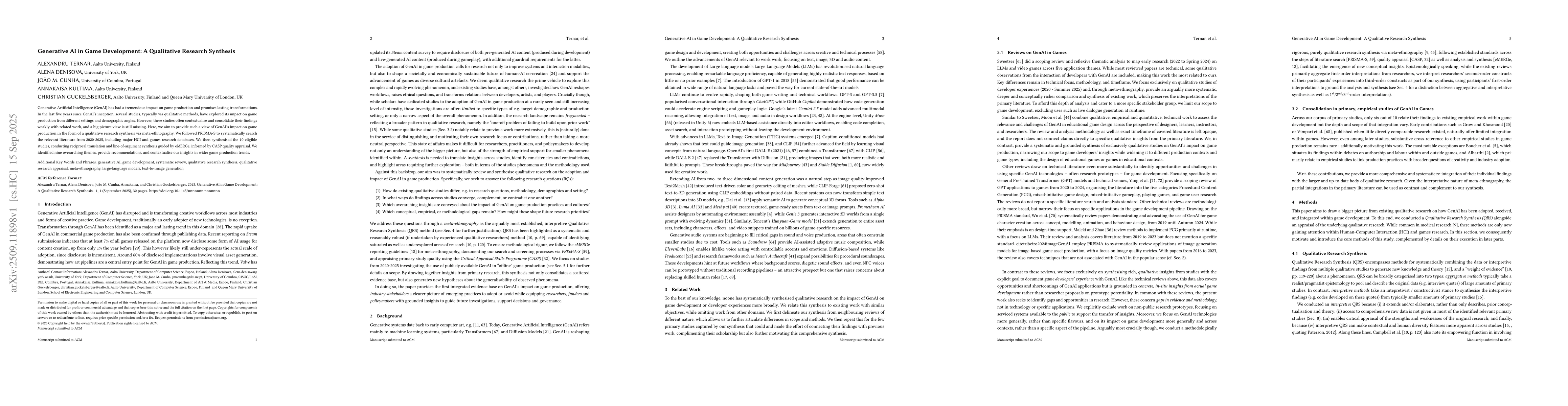 Thumbnail for Generative AI in Game Development: A Qualitative Research Synthesis
