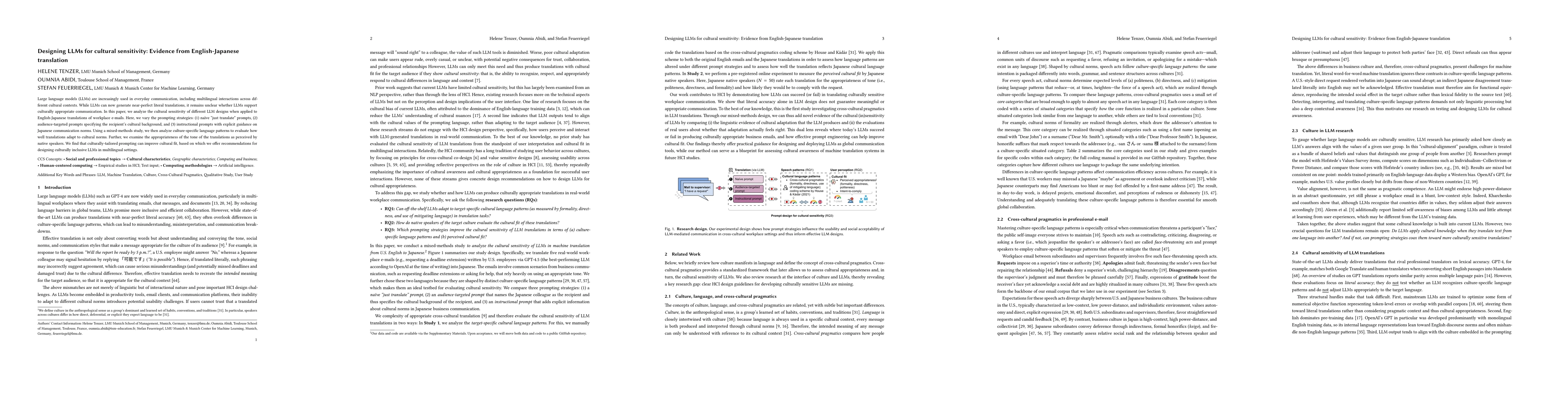 Thumbnail for Designing LLMs for cultural sensitivity: Evidence from English-Japanese
  translation