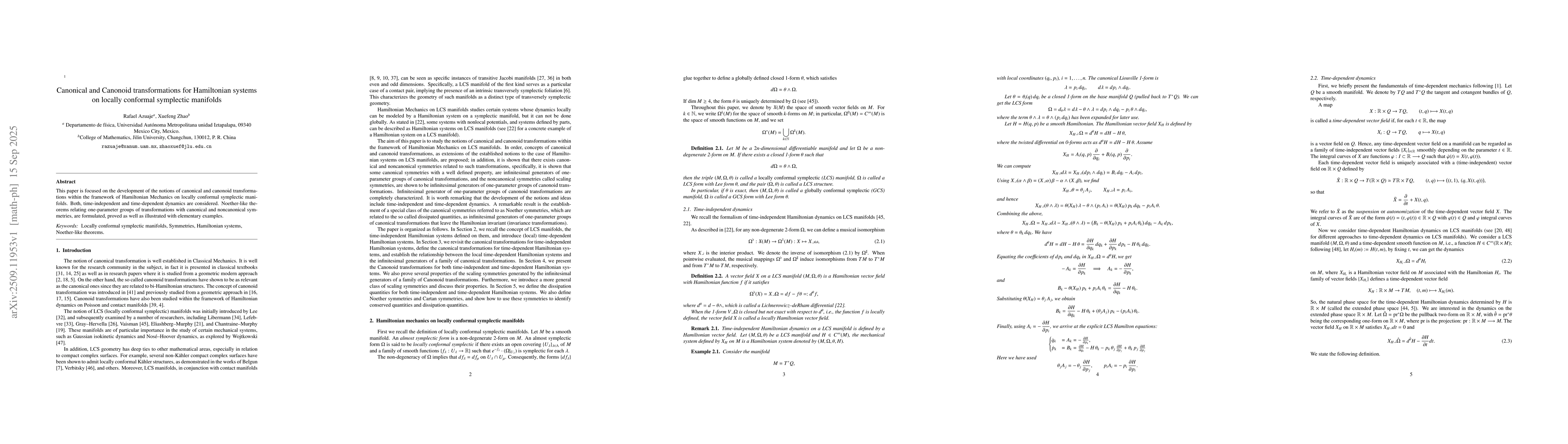 Thumbnail for Canonical and Canonoid transformations for Hamiltonian systems on
  locally conformal symplectic manifolds