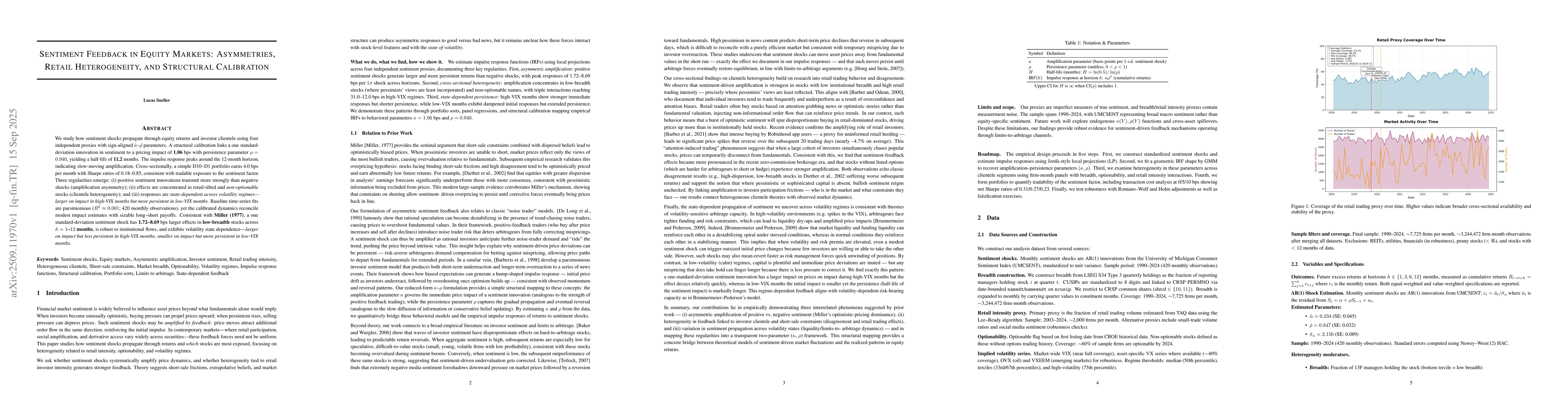 Thumbnail for Sentiment Feedback in Equity Markets: Asymmetries, Retail Heterogeneity,
  and Structural Calibration