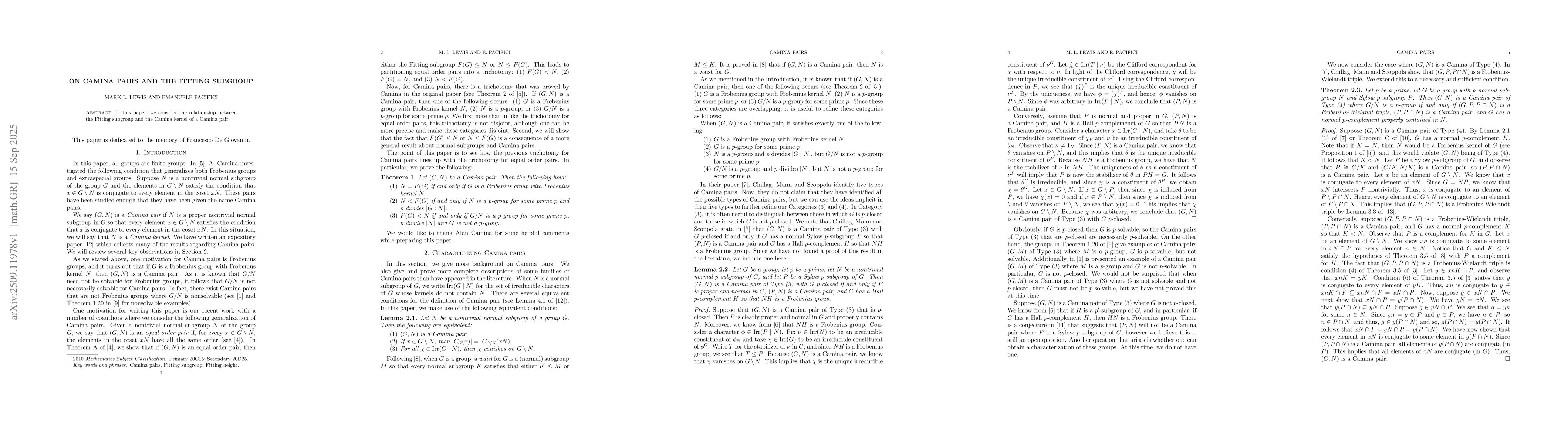 Thumbnail for On Camina pairs and the Fitting subgroup