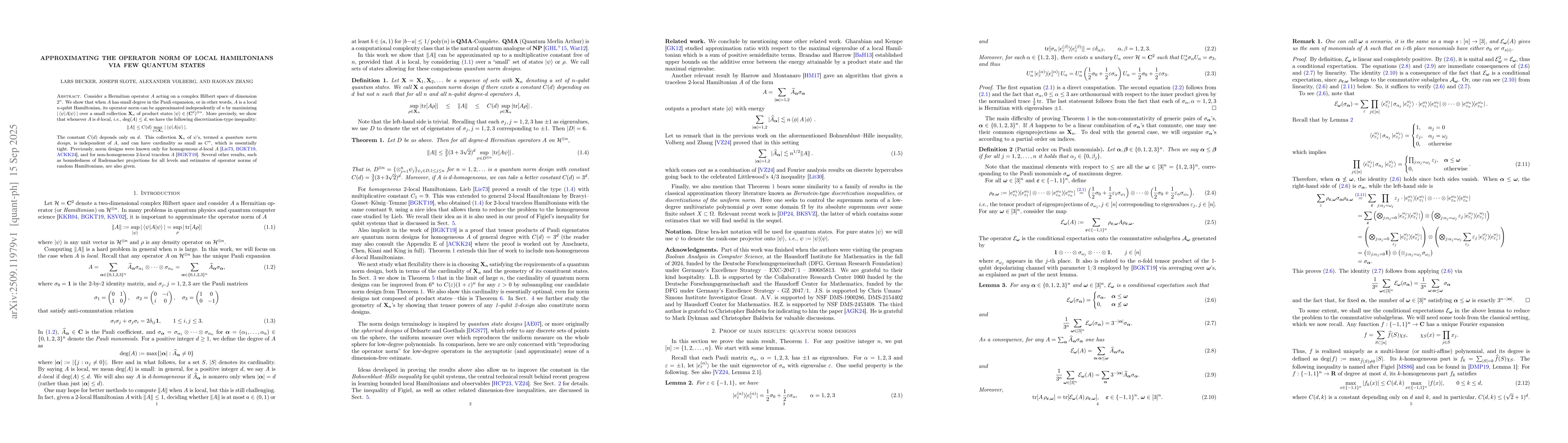 Thumbnail for Approximating the operator norm of local Hamiltonians via few quantum
  states