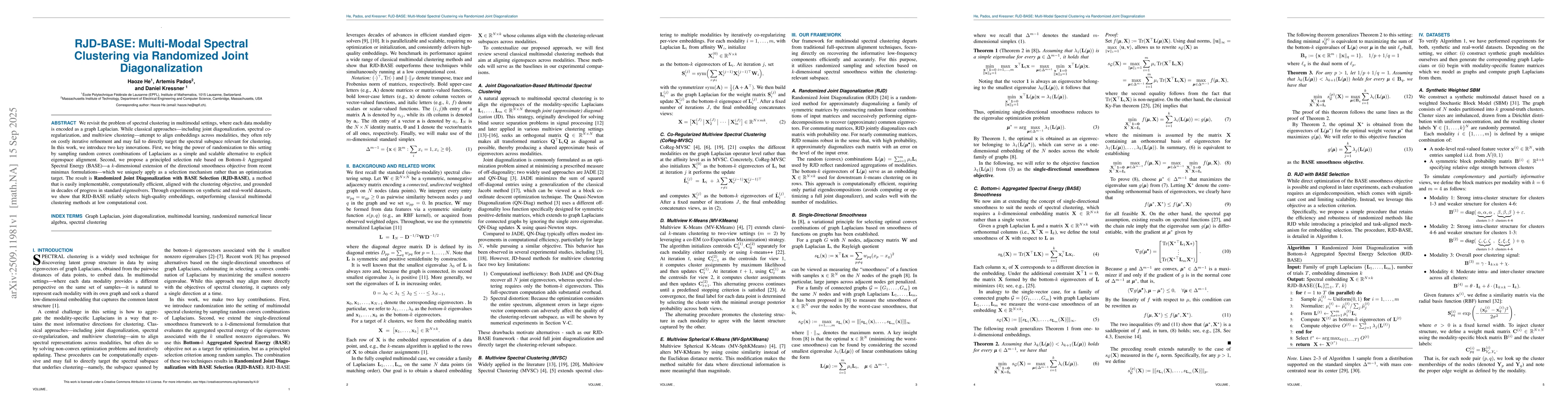 Thumbnail for RJD-BASE: Multi-Modal Spectral Clustering via Randomized Joint
  Diagonalization