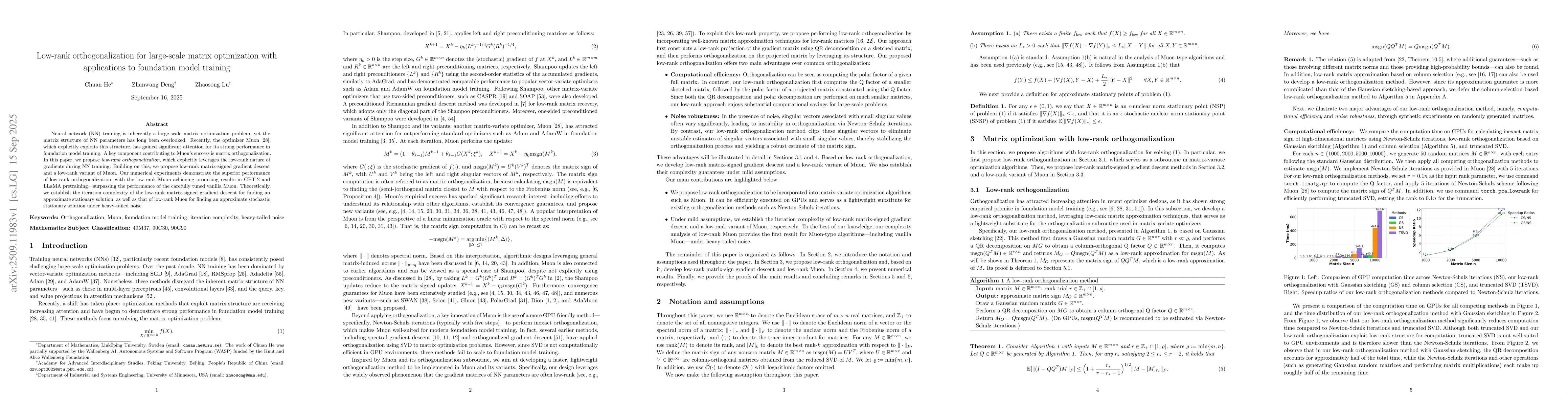 Thumbnail for Low-rank Orthogonalization for Large-scale Matrix Optimization with
  Applications to Foundation Model Training