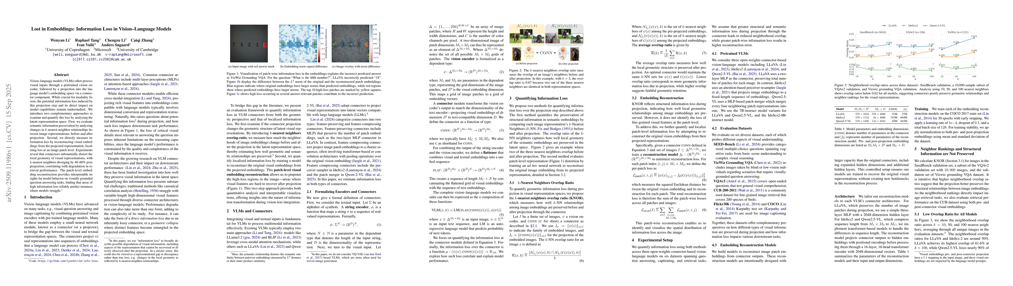 Thumbnail for Lost in Embeddings: Information Loss in Vision-Language Models