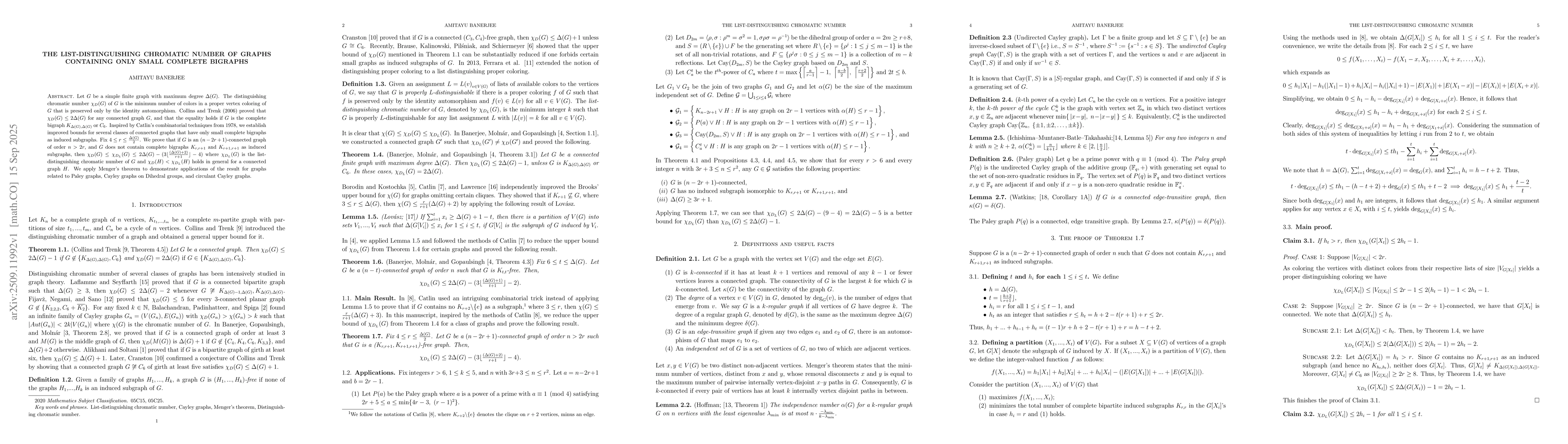 Thumbnail for The List-distinguishing chromatic number of graphs containing only small
  complete bigraphs