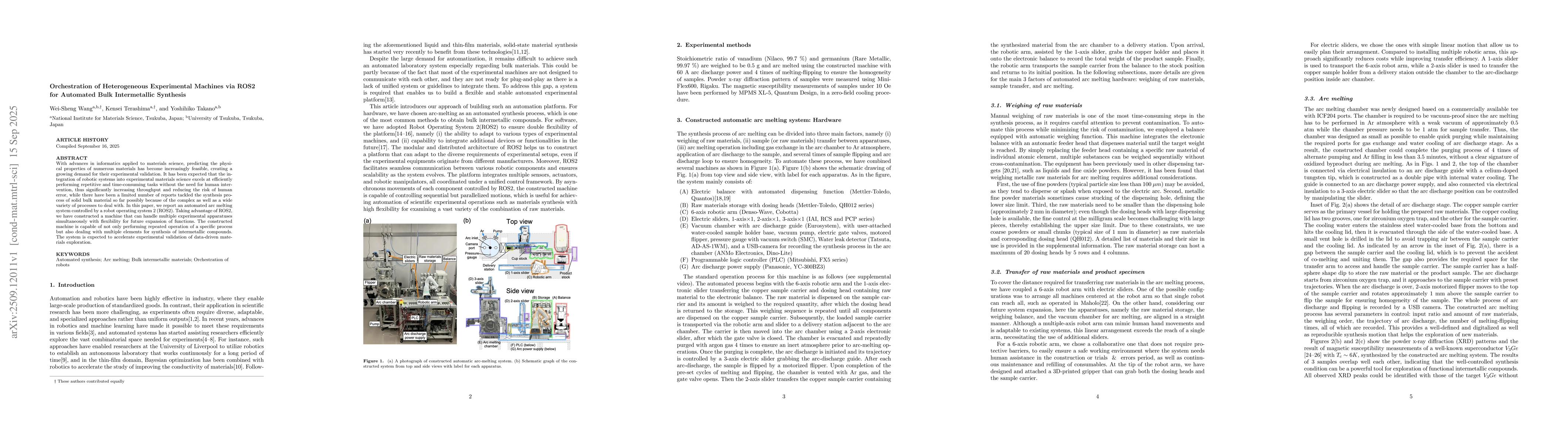 Thumbnail for Orchestration of Heterogeneous Experimental Machines via ROS2 for
  Automated Bulk Intermetallic Synthesis