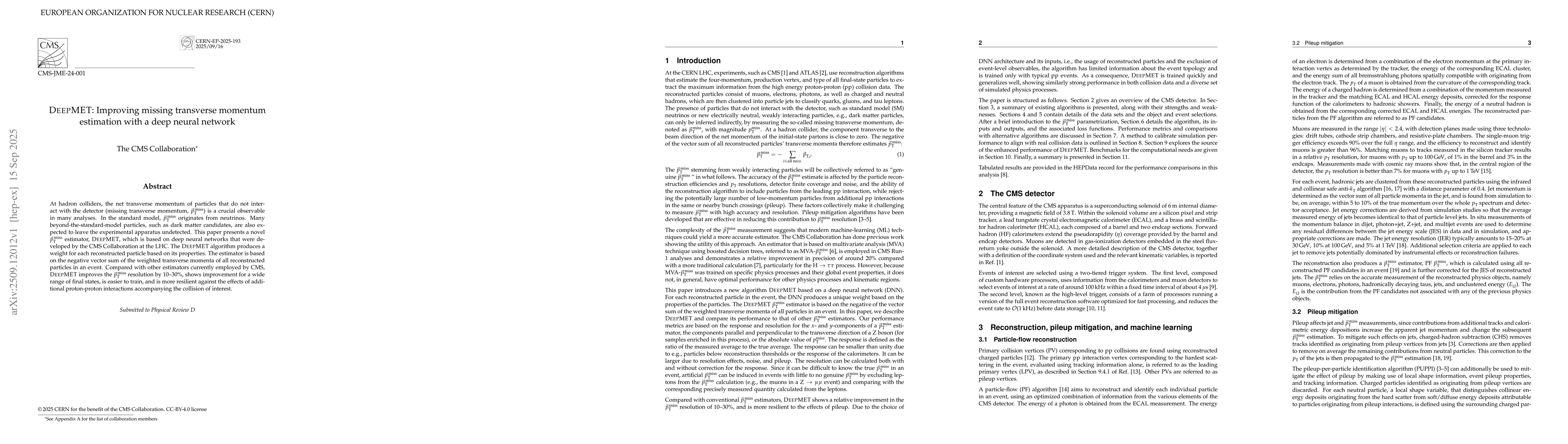 Thumbnail for DeepMET: Improving missing transverse momentum estimation with a deep
  neural network