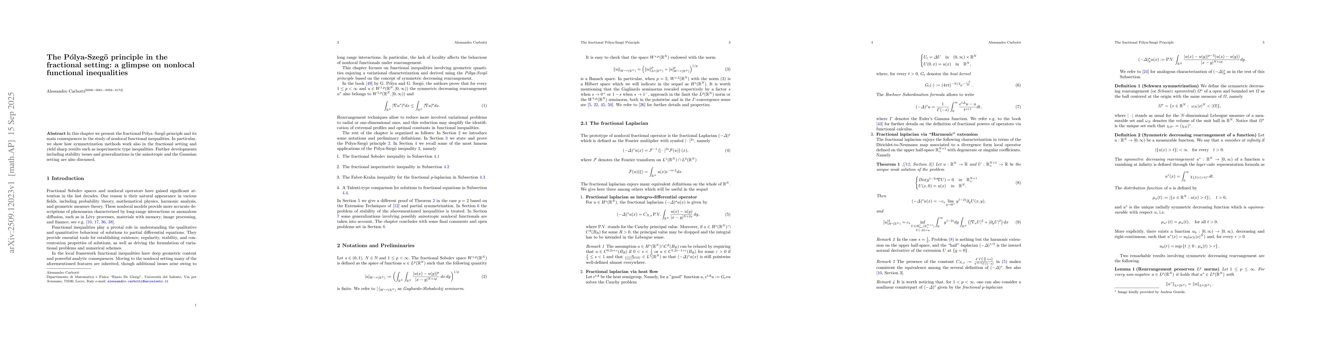 Thumbnail for The Polya-Szego principle in the fractional setting: a glimpse on
  nonlocal functional inequalities