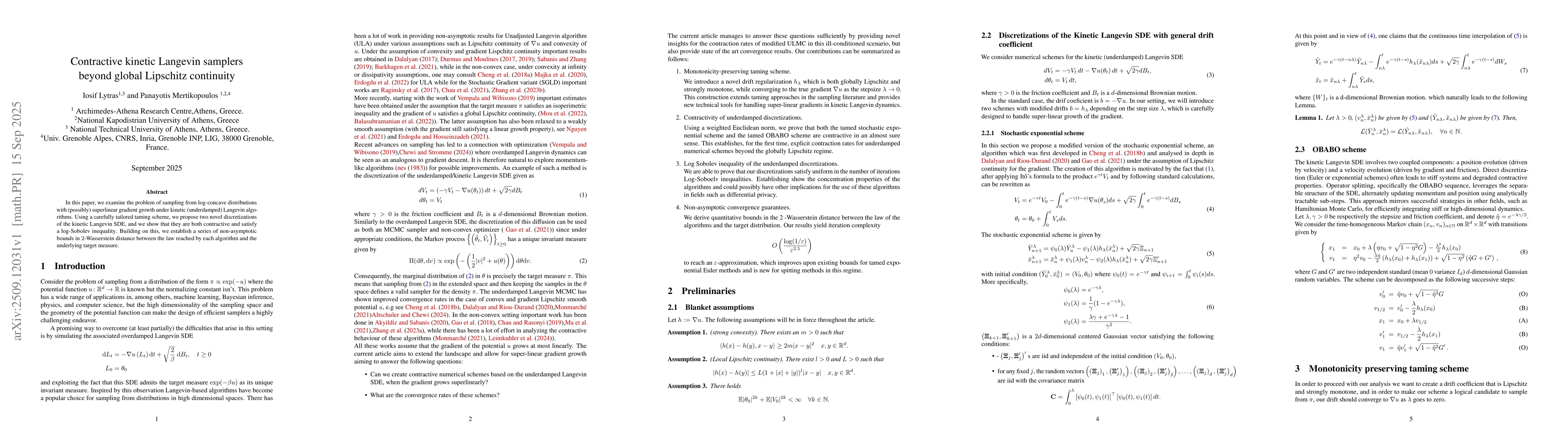 Thumbnail for Contractive kinetic Langevin samplers beyond global Lipschitz continuity