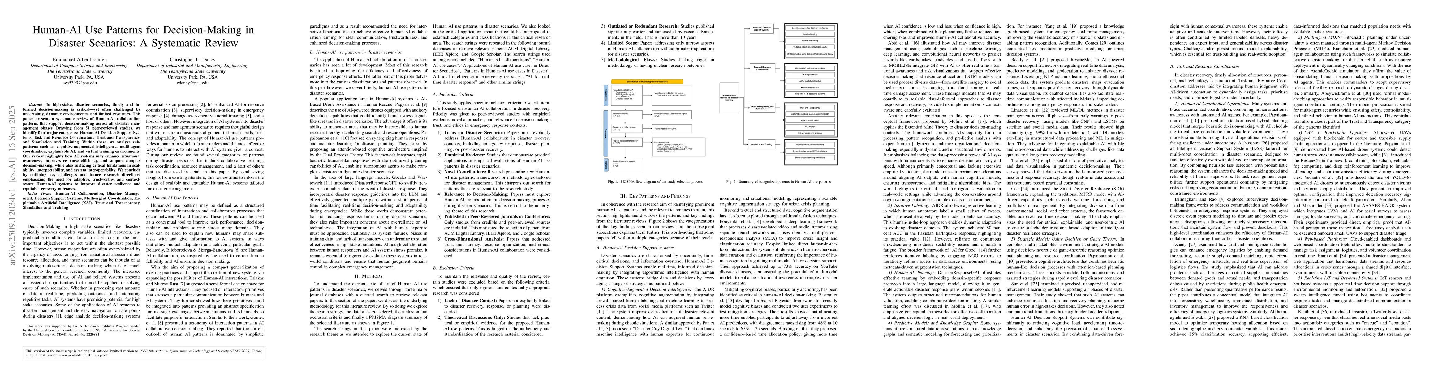 Thumbnail for Human-AI Use Patterns for Decision-Making in Disaster Scenarios: A
  Systematic Review