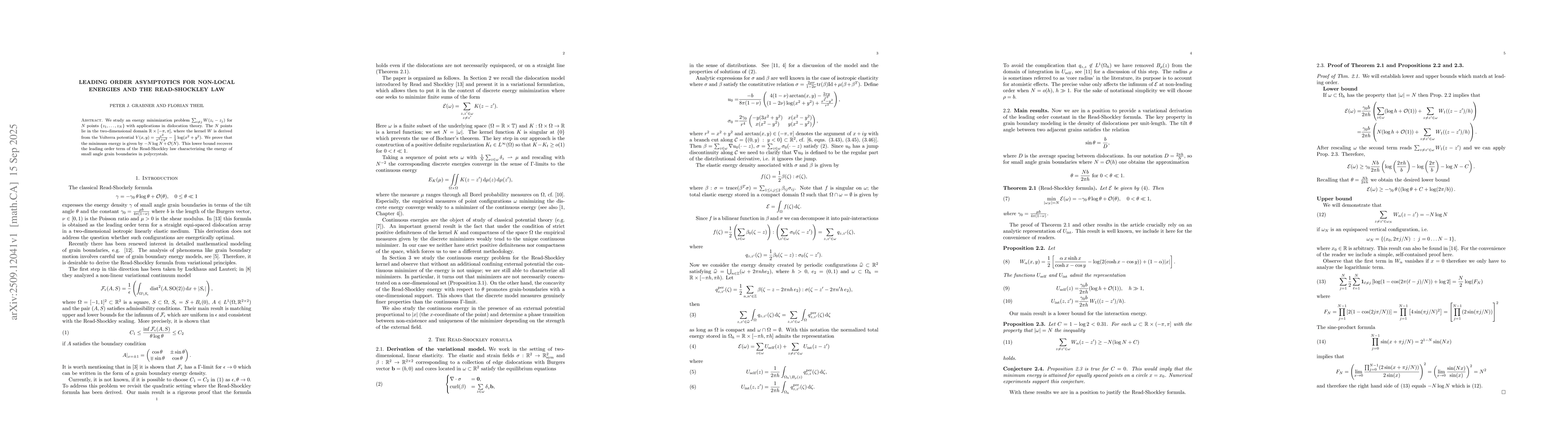 Thumbnail for Leading order asymptotics for non-local energies and the Read-Shockley
  law