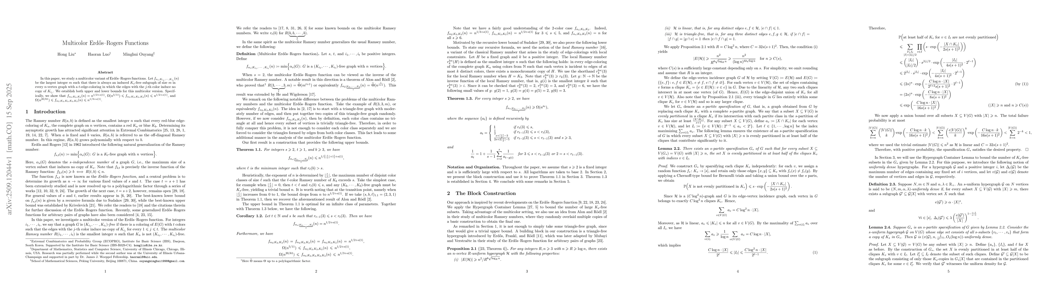 Thumbnail for Multicolor Erdős--Rogers Functions