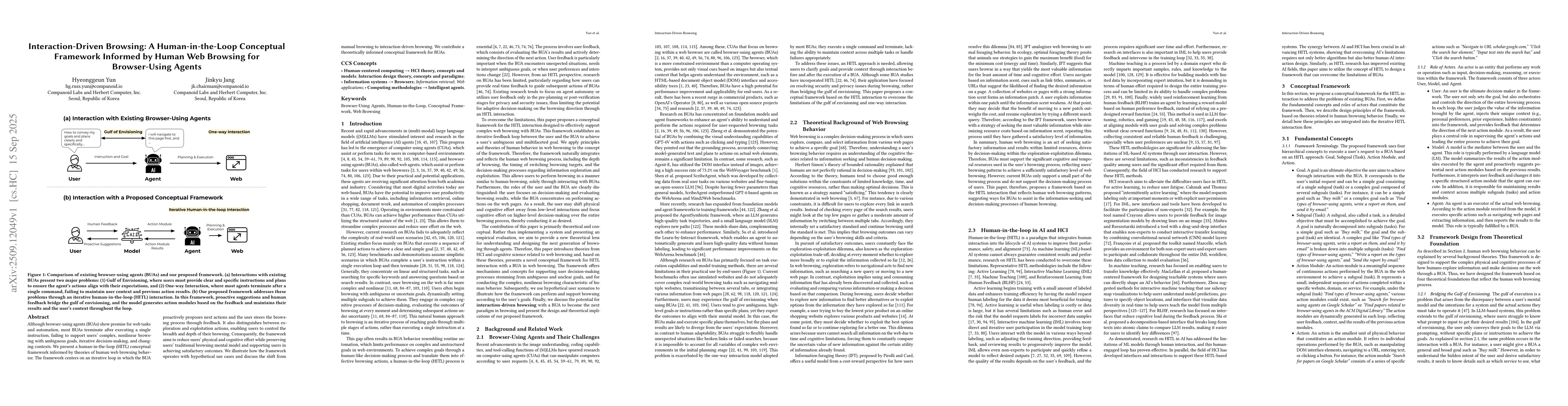 Thumbnail for Interaction-Driven Browsing: A Human-in-the-Loop Conceptual Framework
  Informed by Human Web Browsing for Browser-Using Agents