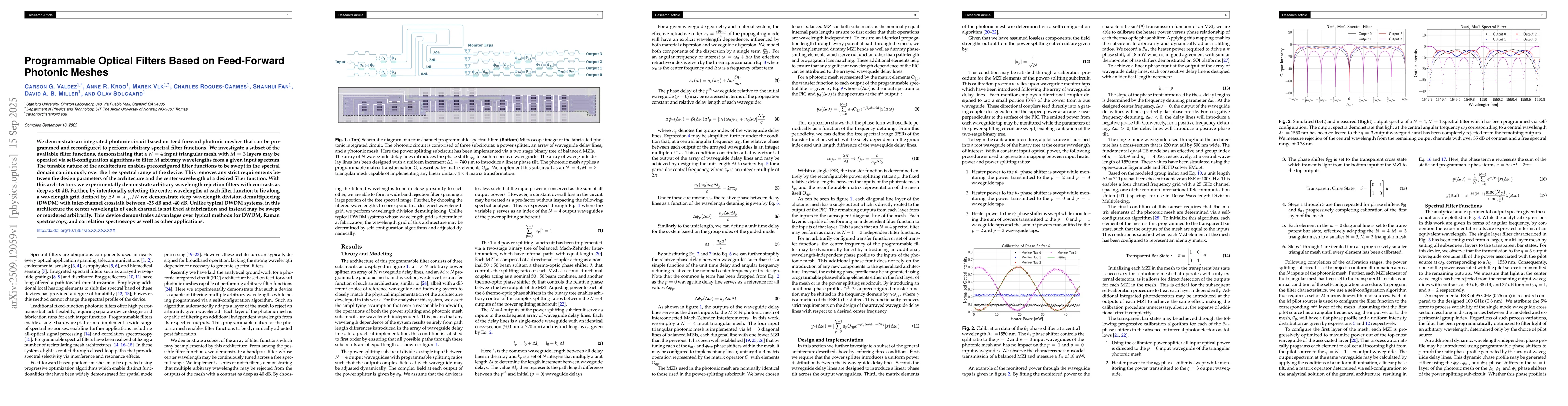 Thumbnail for Programmable Optical Filters Based on Feed-Forward Photonic Meshes