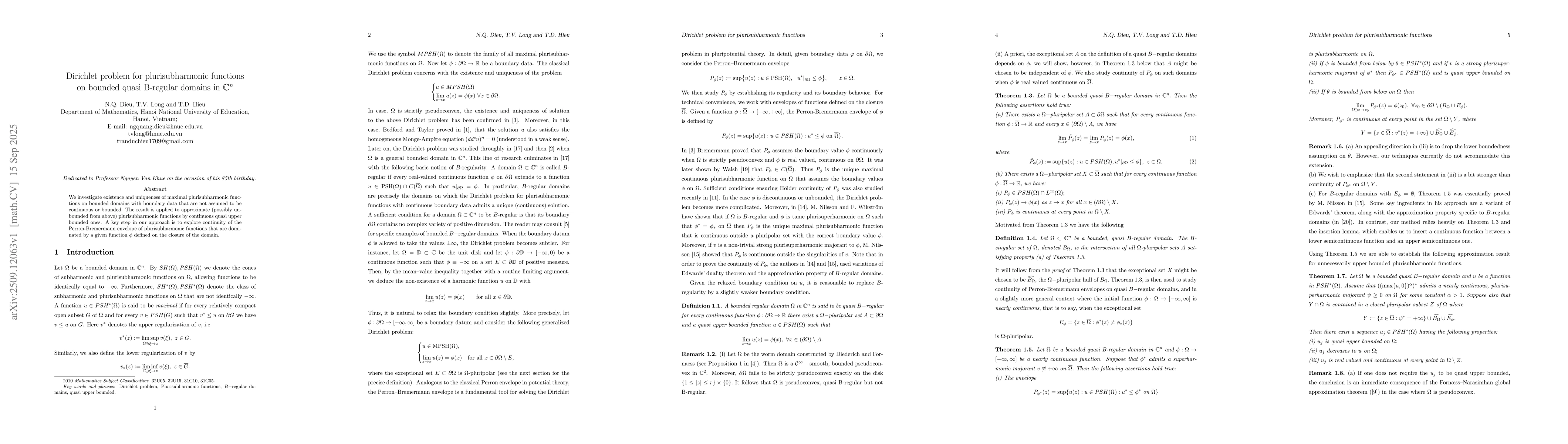 Thumbnail for Dirichlet problem for plurisubharmonic functions on bounded quasi
  B-regular domains in $\mathbb{C}^n$