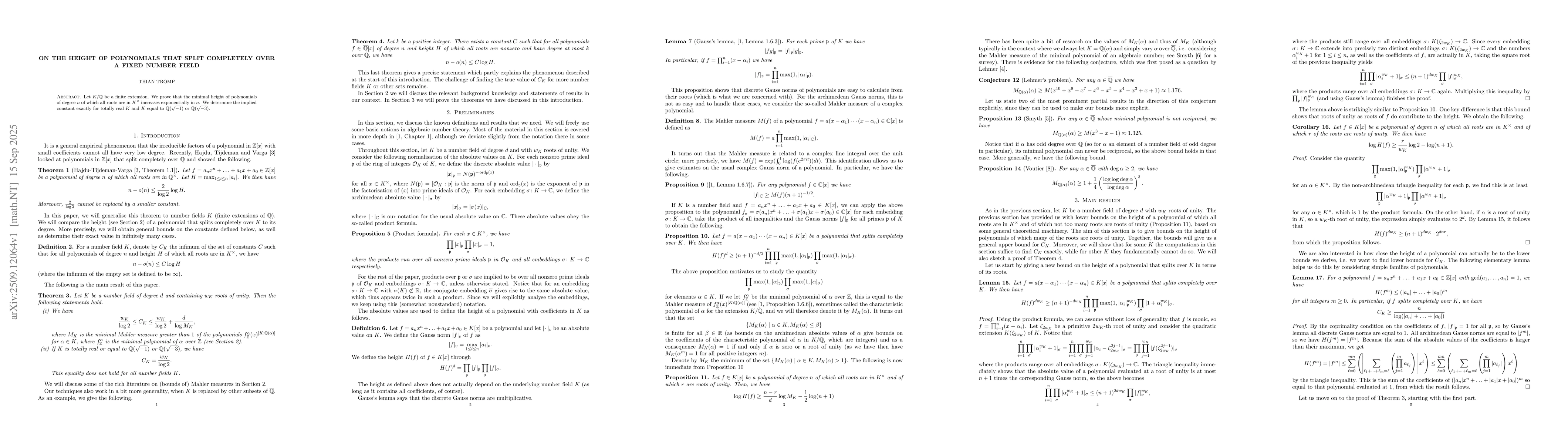 Thumbnail for On the height of polynomials that split completely over a fixed number
  field