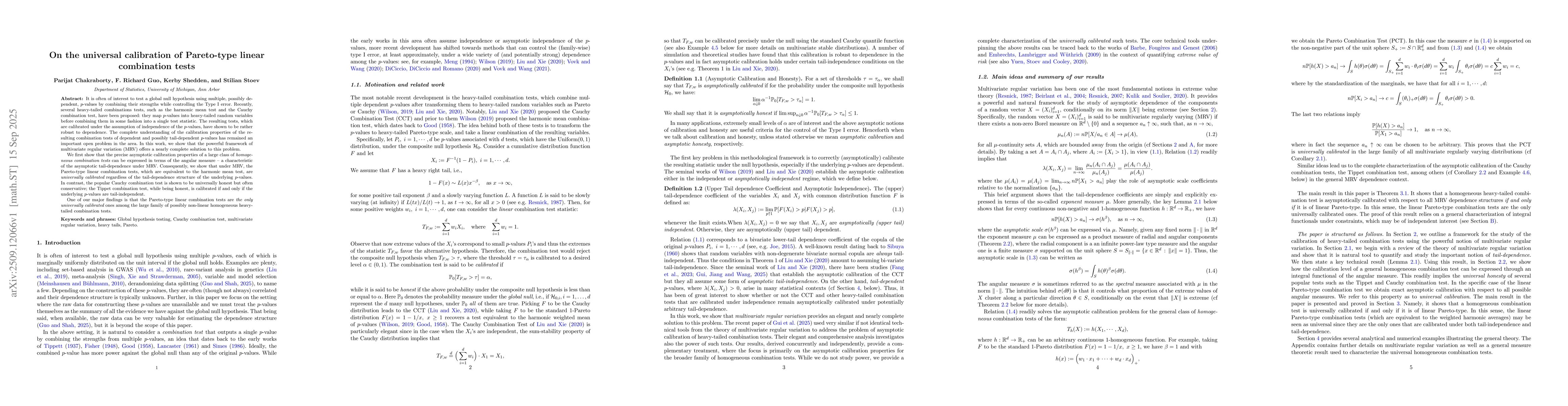 Thumbnail for On the universal calibration of Pareto-type linear combination tests