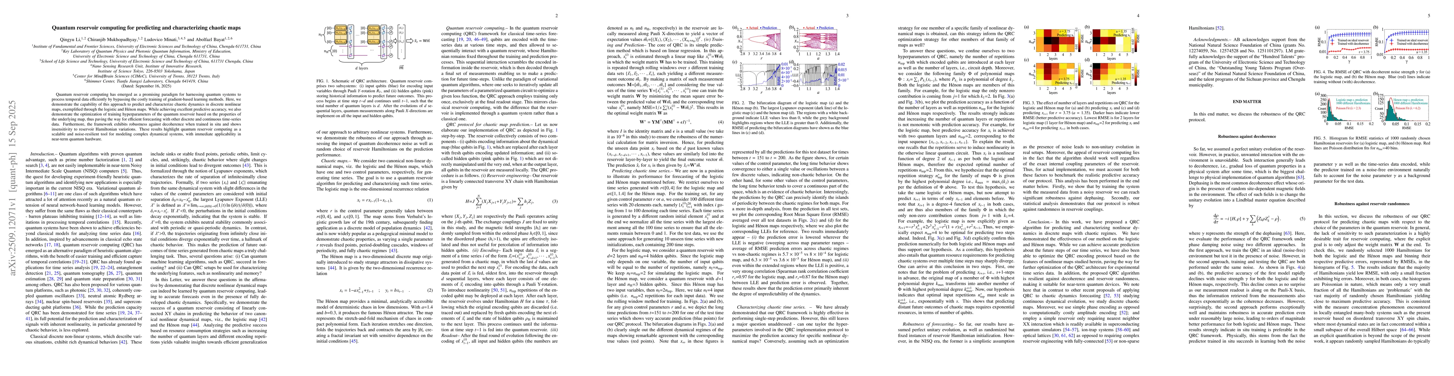 Thumbnail for Quantum reservoir computing for predicting and characterizing chaotic
  maps