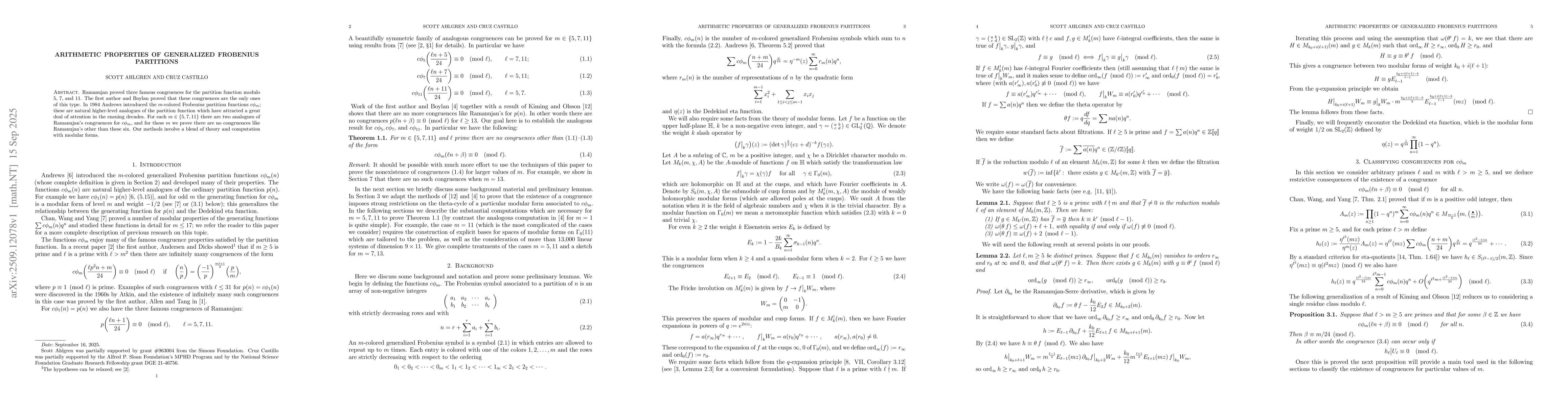 Thumbnail for Arithmetic properties of generalized Frobenius partitions