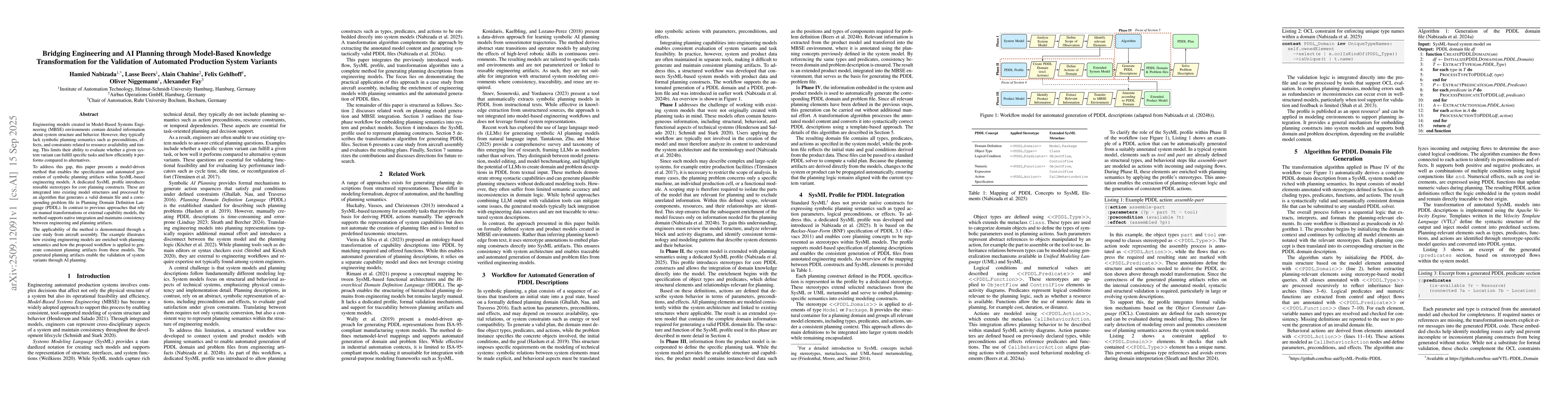 Thumbnail for Bridging Engineering and AI Planning through Model-Based Knowledge
  Transformation for the Validation of Automated Production System Variants