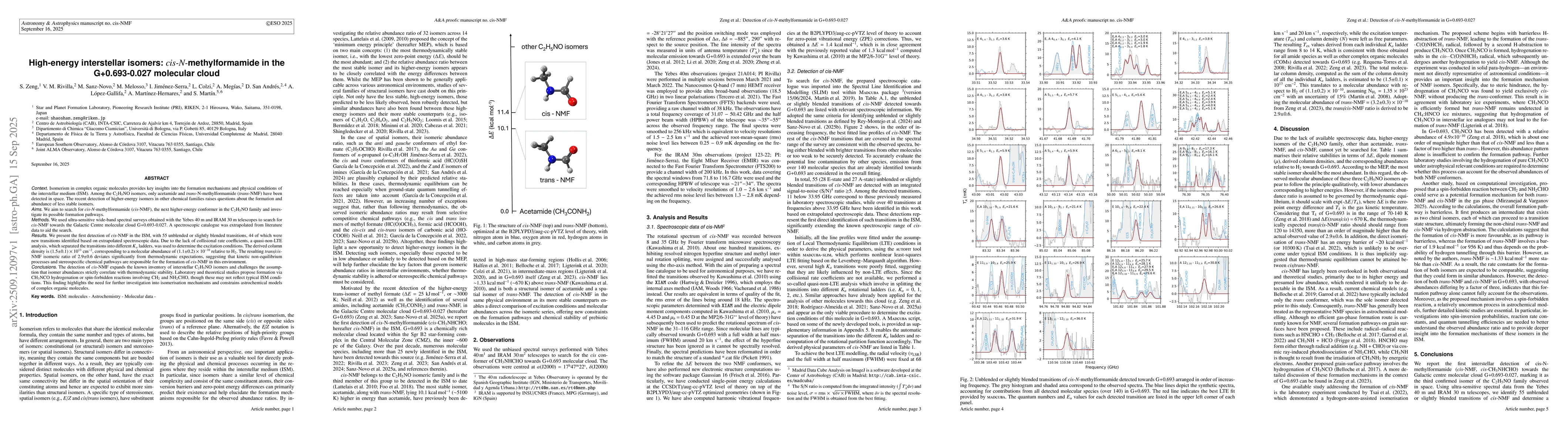 Thumbnail for High-energy interstellar isomers: cis-N-methylformamide in the
  G+0.693-0.027 molecular cloud
