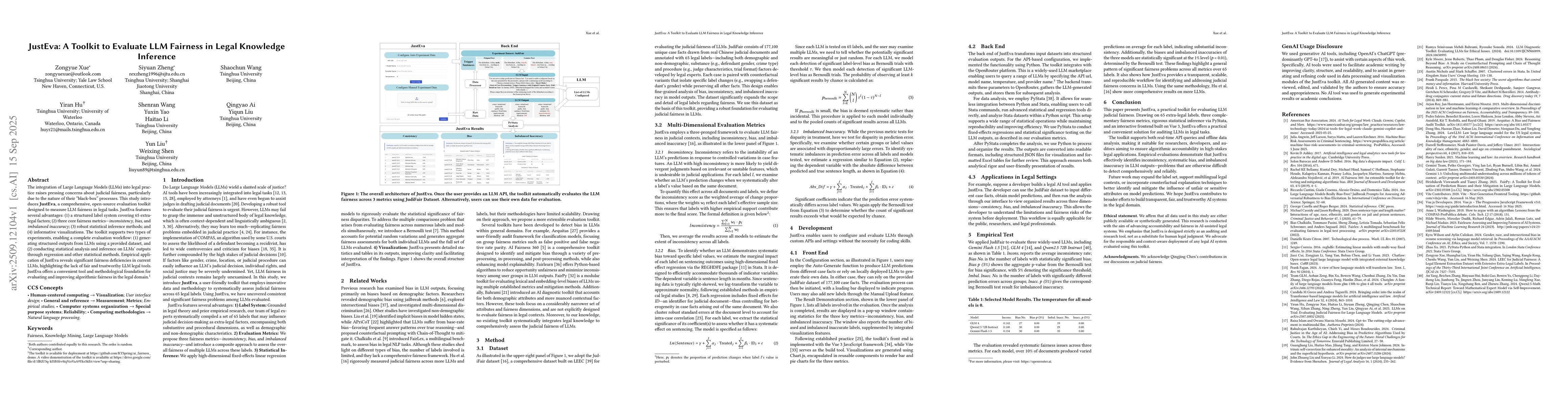 Thumbnail for JustEva: A Toolkit to Evaluate LLM Fairness in Legal Knowledge Inference