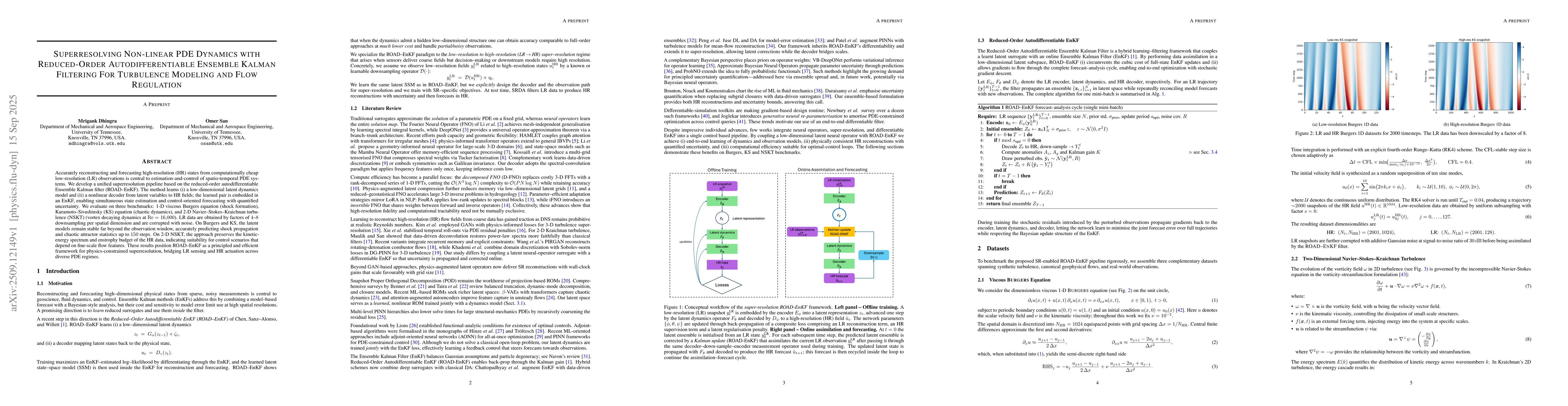 Thumbnail for Superresolving Non-linear PDE Dynamics with Reduced-Order
  Autodifferentiable Ensemble Kalman Filtering For Turbulence Modeling and Flow
  Regulation