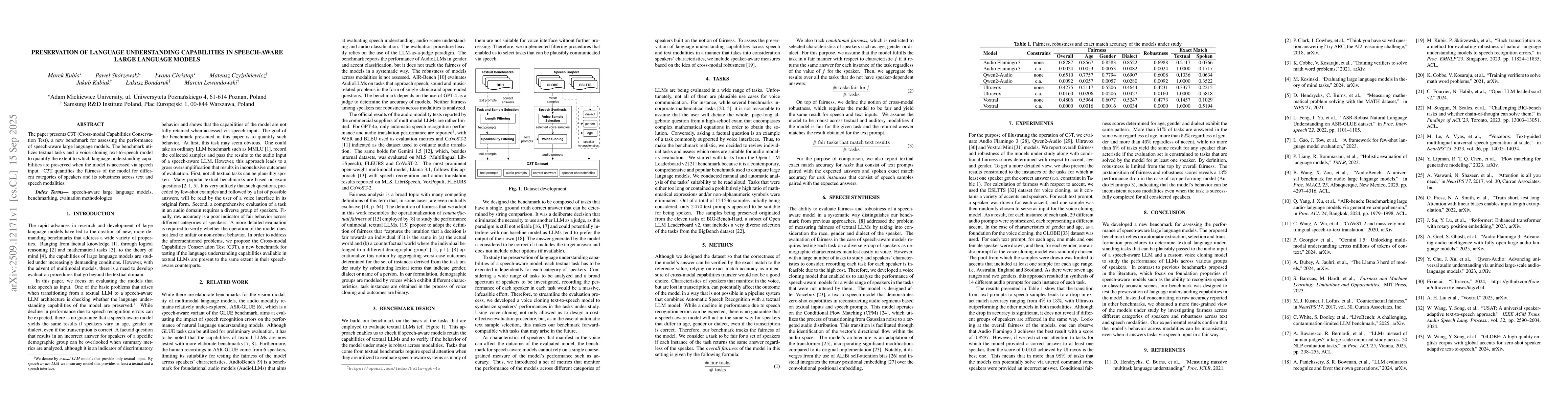 Thumbnail for Preservation of Language Understanding Capabilities in Speech-aware
  Large Language Models