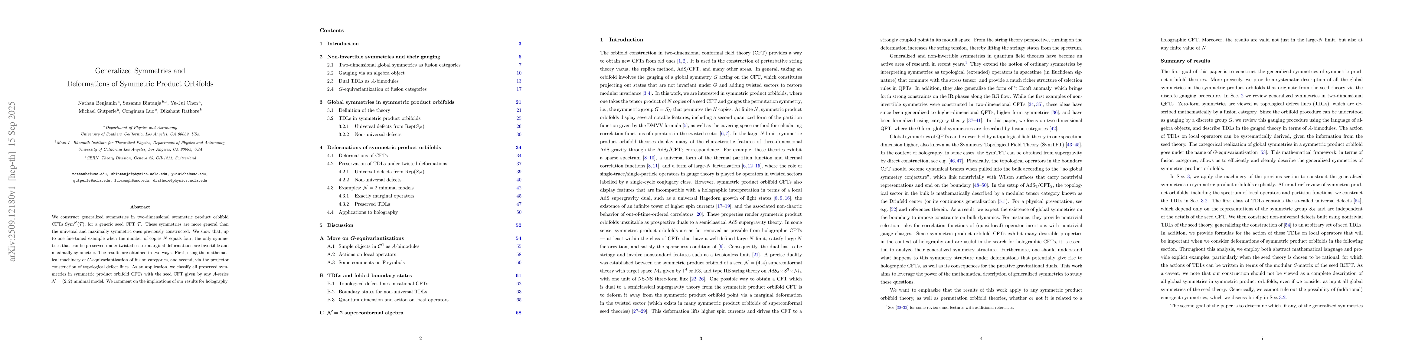 Thumbnail for Generalized Symmetries and Deformations of Symmetric Product Orbifolds