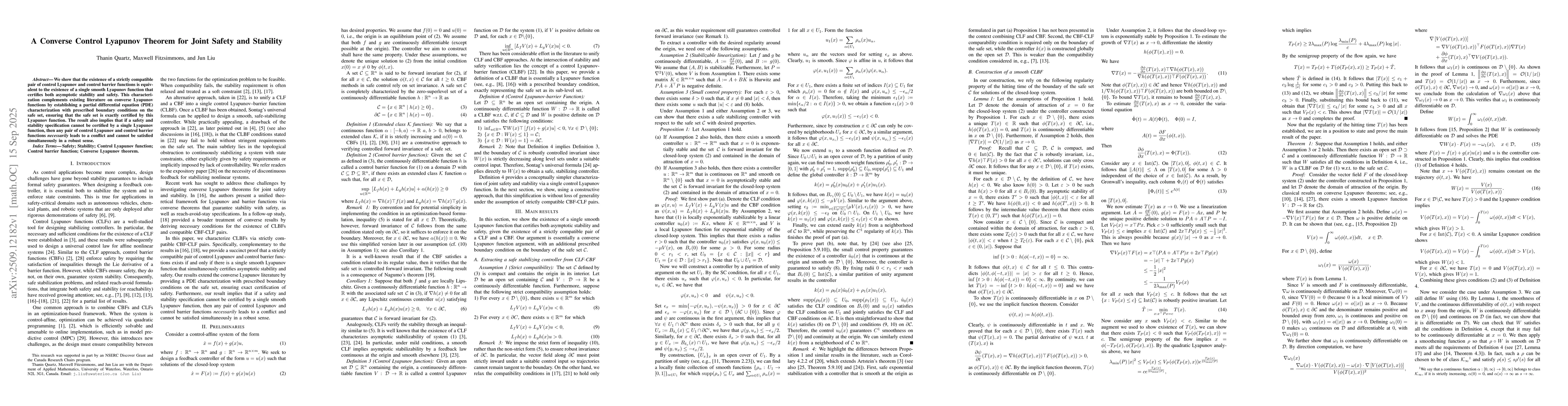Thumbnail for A Converse Control Lyapunov Theorem for Joint Safety and Stability