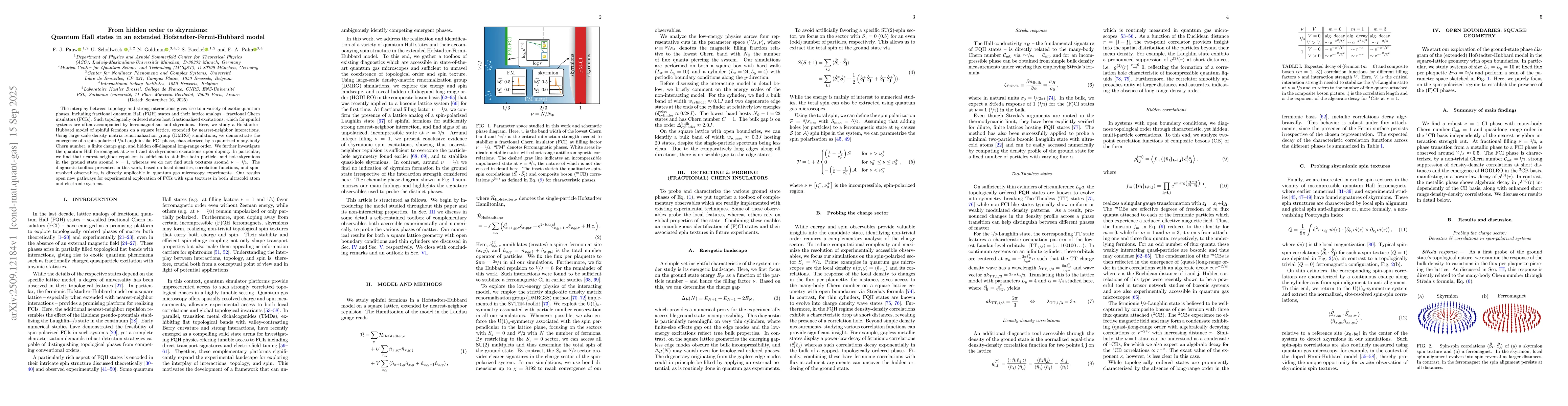 Thumbnail for From hidden order to skyrmions: Quantum Hall states in an extended
  Hofstadter-Fermi-Hubbard model