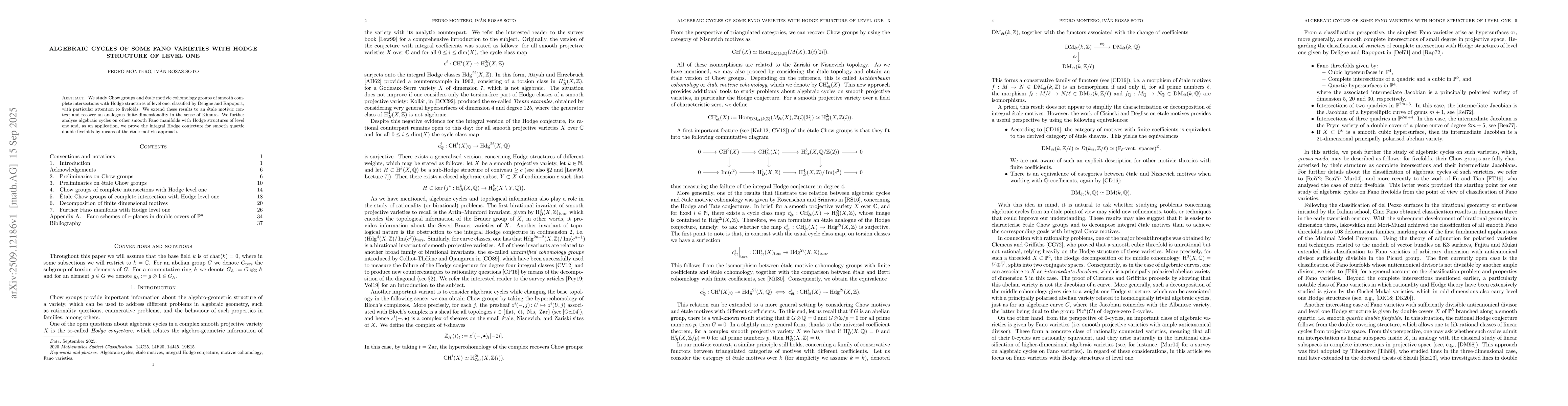 Thumbnail for Algebraic cycles of some Fano varieties with Hodge structure of level
  one