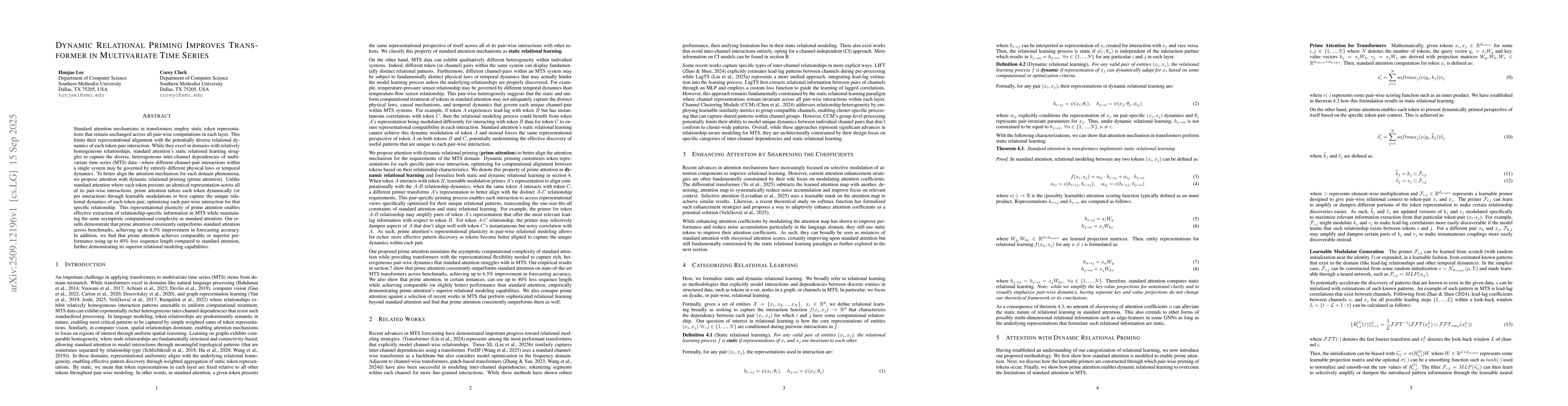 Thumbnail for Dynamic Relational Priming Improves Transformer in Multivariate Time
  Series