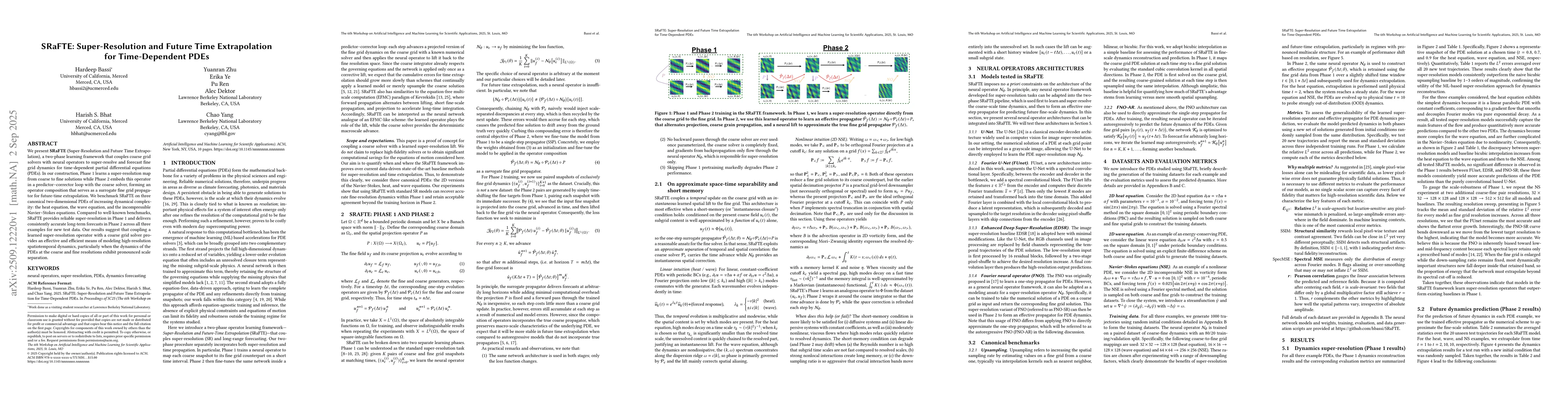 Thumbnail for SRaFTE: Super-Resolution and Future Time Extrapolation for
  Time-Dependent PDEs