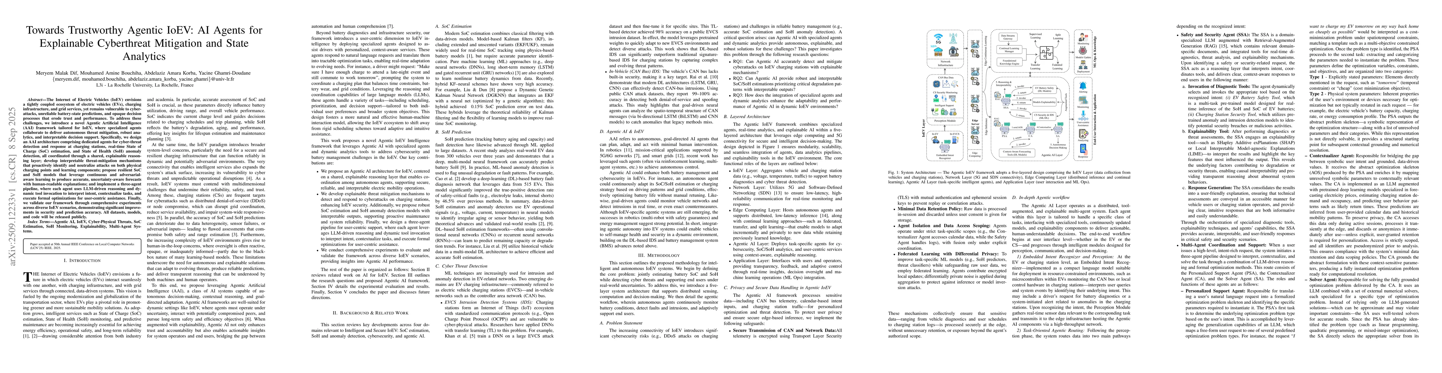 Thumbnail for Towards Trustworthy Agentic IoEV: AI Agents for Explainable Cyberthreat
  Mitigation and State Analytics