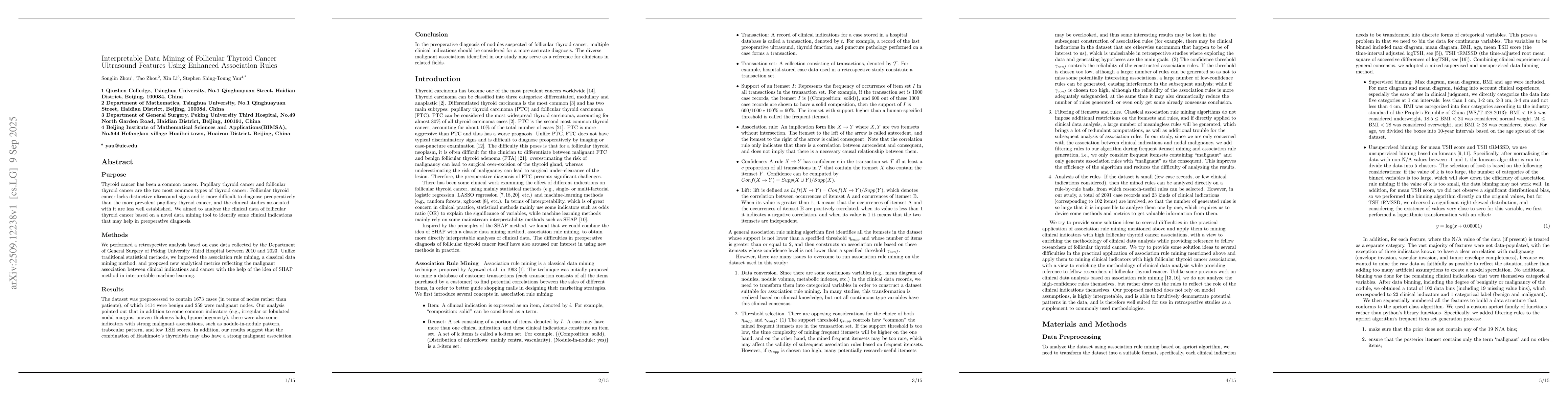 Thumbnail for Interpretable Data Mining of Follicular Thyroid Cancer Ultrasound
  Features Using Enhanced Association Rules