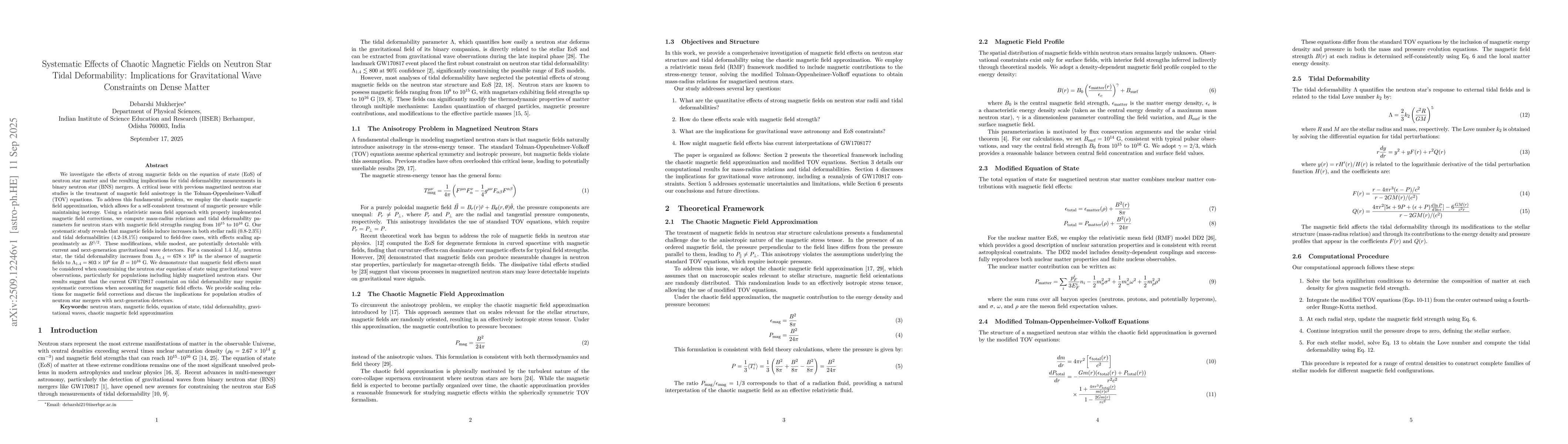Thumbnail for Systematic Effects of Chaotic Magnetic Fields on Neutron Star Tidal
  Deformability: Implications for Gravitational Wave Constraints on Dense
  Matter