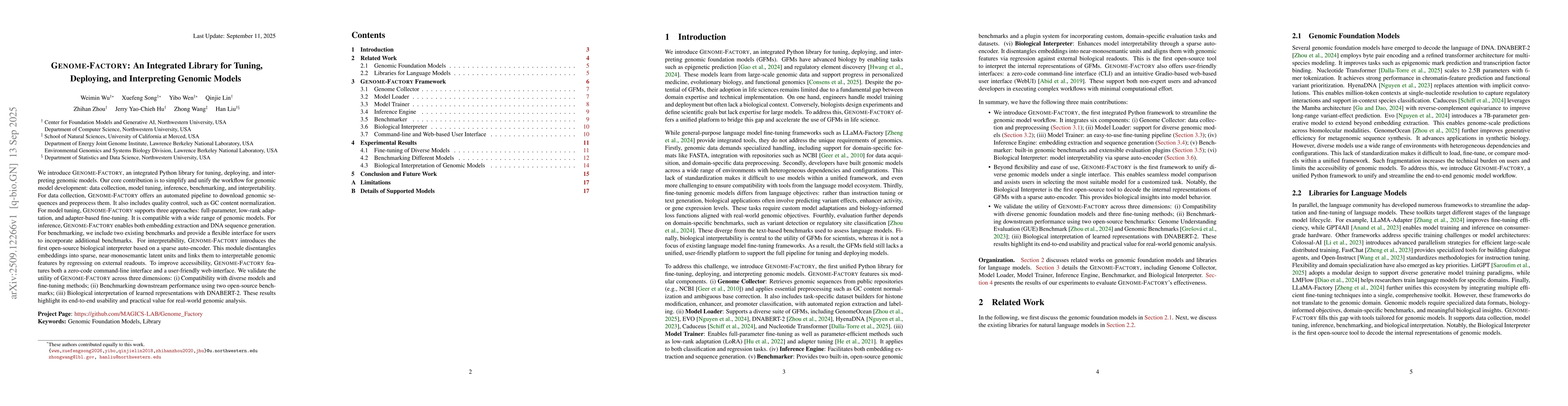 Thumbnail for Genome-Factory: An Integrated Library for Tuning, Deploying, and
  Interpreting Genomic Models