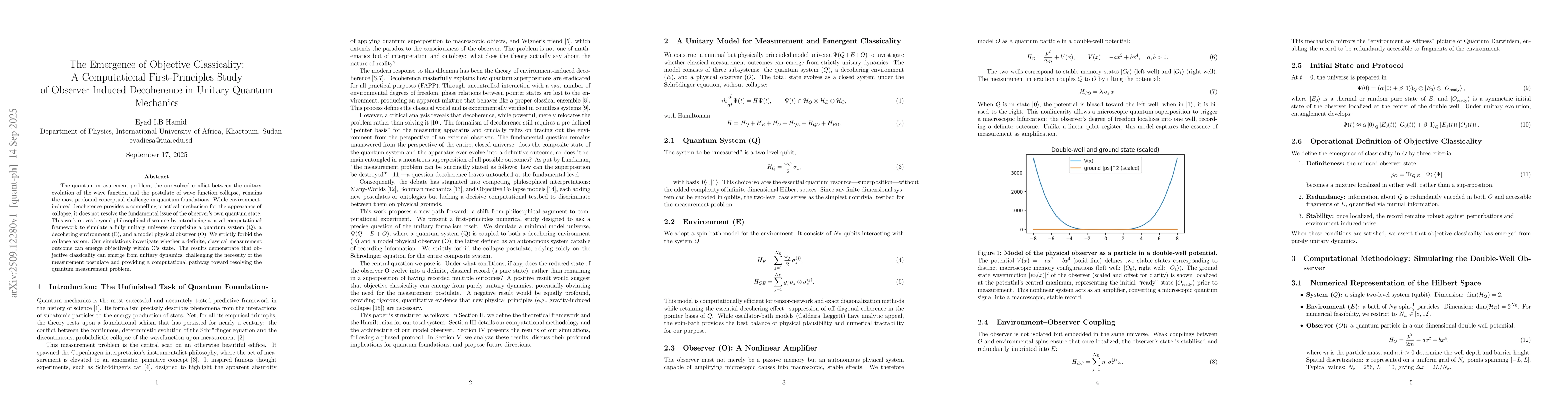 Thumbnail for The Emergence of Objective Classicality: A Computational
  First-Principles Study of Observer-Induced Decoherence in Unitary Quantum
  Mechanics